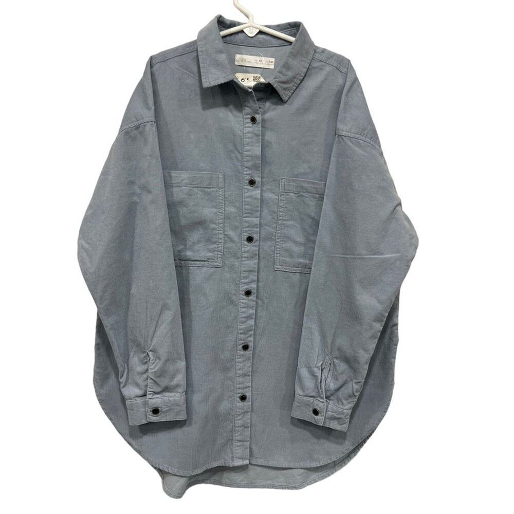 Zara Kids Size 10 Blue Corduroy Shirt Everyday Fun day Button Down Cotton NWT‎